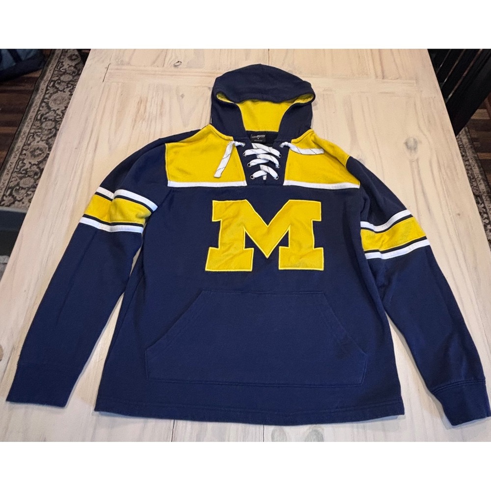Colosseum Michigan Wolverines Mens Small Navy Yellow Lace Up Hockey Hoodie NCAA